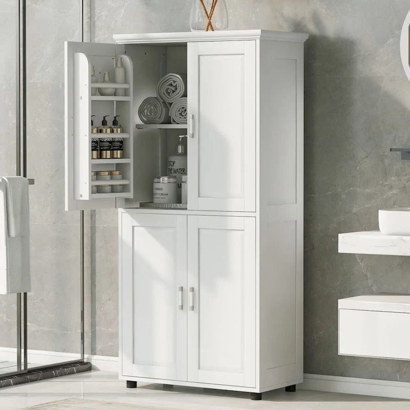 Meuble de Rangement Salle de Bain Haut et Large Meuble de Rangement Salle de Bain Autonome avec 4 Portes Étagères Réglables