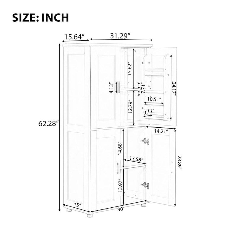 Meuble de Rangement Salle de Bain Haut et Large Meuble de Rangement Salle de Bain Autonome avec 4 Portes Étagères Réglables