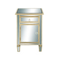 Meuble d'appoint 1 tiroir et 1 porte en verre miroir - Beige