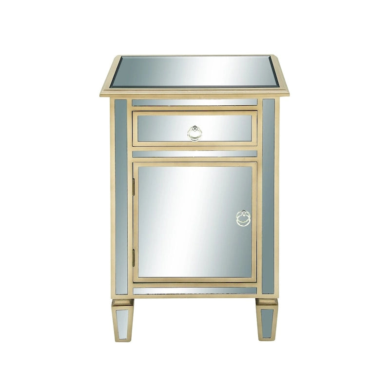 Meuble d'appoint 1 tiroir et 1 porte en verre miroir - Beige