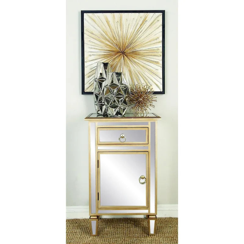 Meuble d'appoint 1 tiroir et 1 porte en verre miroir - Beige