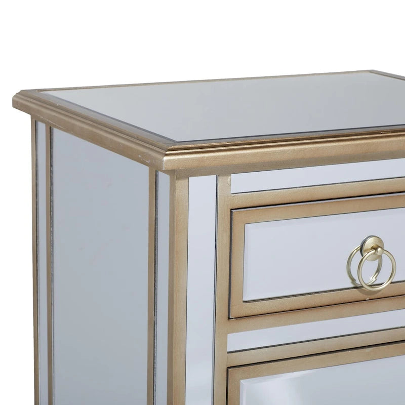 Meuble d'appoint 1 tiroir et 1 porte en verre miroir - Beige