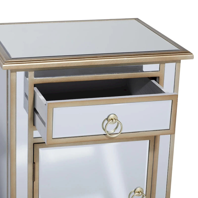 Meuble d'appoint 1 tiroir et 1 porte en verre miroir - Beige