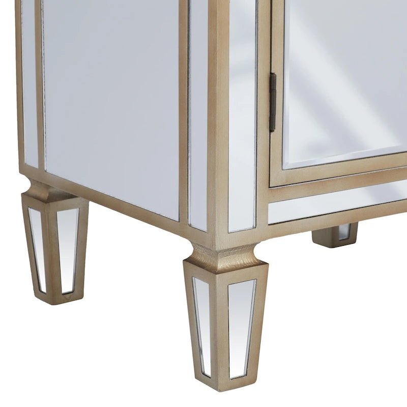 Meuble d'appoint 1 tiroir et 1 porte en verre miroir - Beige