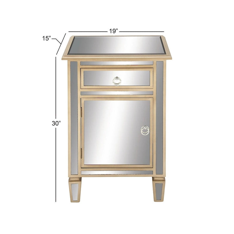 Meuble d'appoint 1 tiroir et 1 porte en verre miroir - Beige